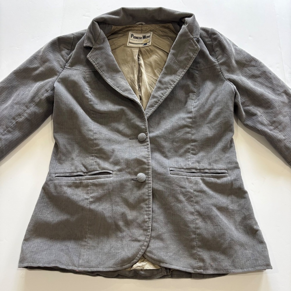 Pioneer Wear Vintage Gray Corduroy Western Blazer Jacket Made in USA Size 12